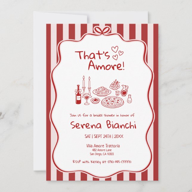 Invitation Thats Amore Italian Pizza Stripe bridal shower   (Devant)