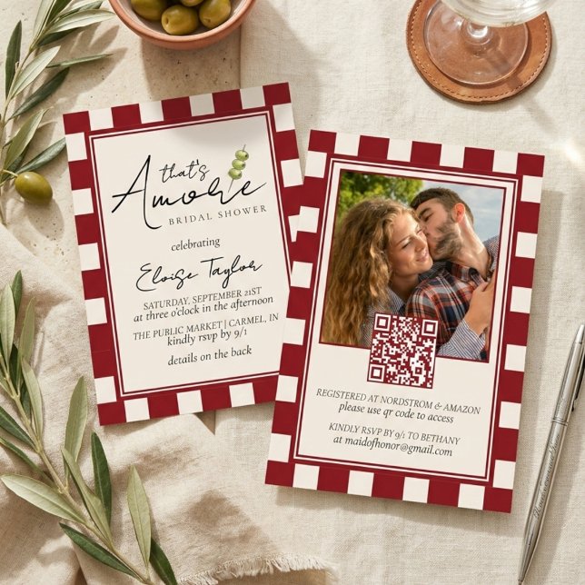 Invitation That's Amore Red Checkered Bridal Shower  (That's Amore Red Checkered Bridal Shower Invitation)