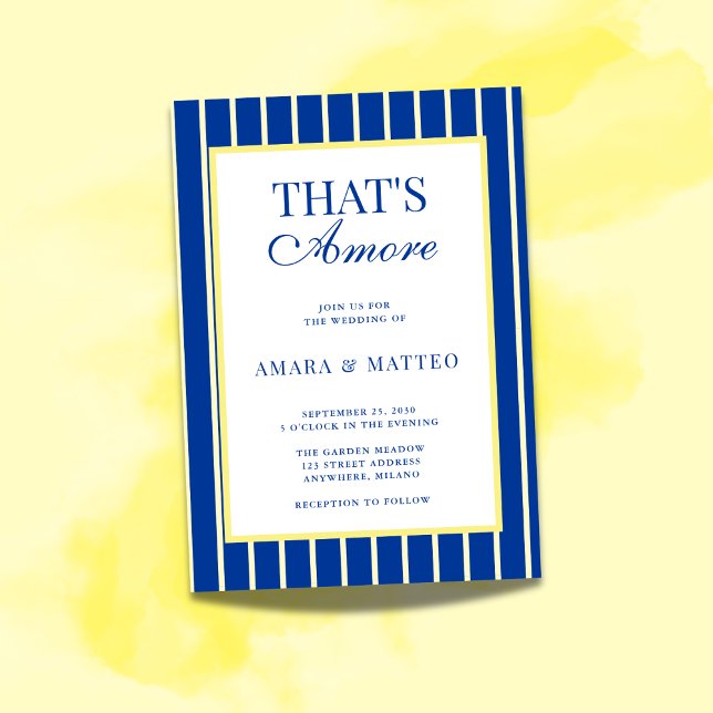 Invitation That's Amore Striped Blue & Yellow Wedding (Créateur téléchargé)