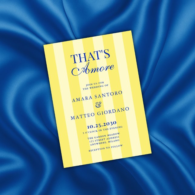 Invitation That's Amore Striped Blue & Yellow Wedding (Créateur téléchargé)