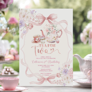 Invitation Thé à deux Coquette Rose Fleur Fille 2e Anniversai