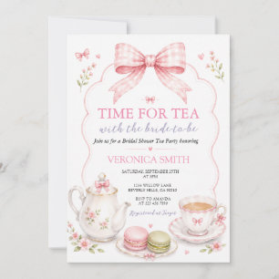 Invitation Thé à gogo ruban rose douche de mariée