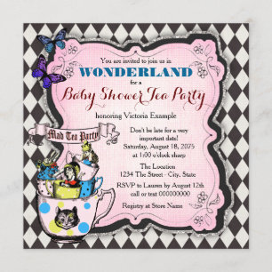Invitation Thé à la fête du Chapelier Fou Wonderland Baby Sho