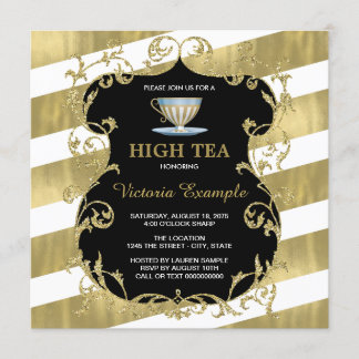 Invitation Thé à la fête élégante noire et or