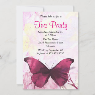 Invitation Thé à la fête papillon aquarelle violette