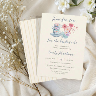 Invitation Thé à l'Anglaise bleu et jaune Aquarelle Mariage S