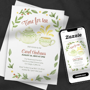 Invitation Thé à l'eau pour la fête de mariage aquarelle