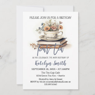 Invitation Thé Anniversaire Par-Tea Dusty Blue Tea Cup Books