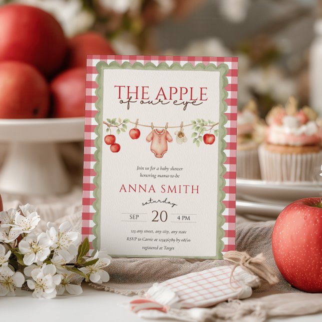Invitation The Apple of Our Eye Red Gingham Baby Shower  (The Apple Of Our Eye Baby Shower Invitation Red Gingham Farmer's Market )