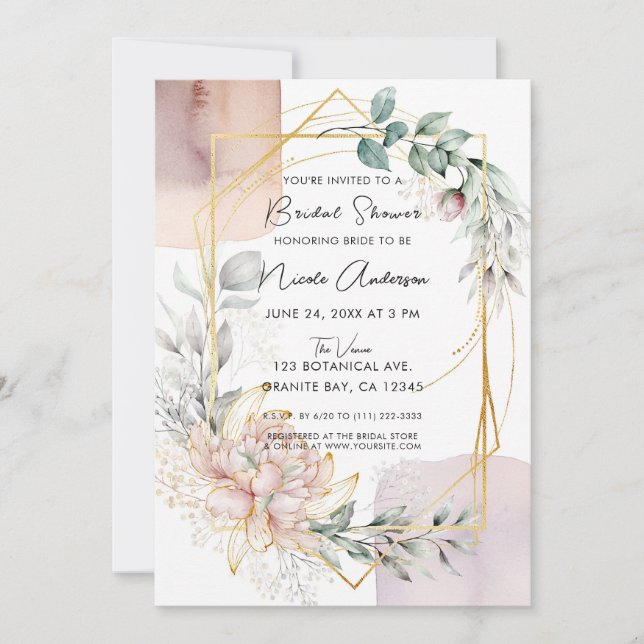 Invitation The Aureate Frame Mauve Floral Greenery Bridal  (Devant)