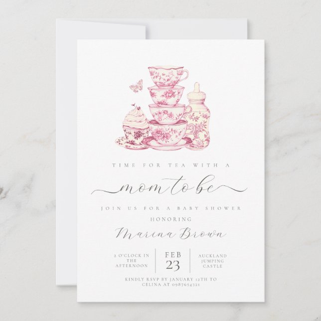 Invitation Thé avec la future maman à la baby shower (Devant)