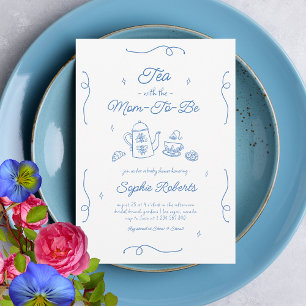Invitation Thé avec la future maman Baby Shower dessiné à la 