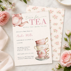 Invitation Thé avec la future maman Fleurs roses Baby Shower