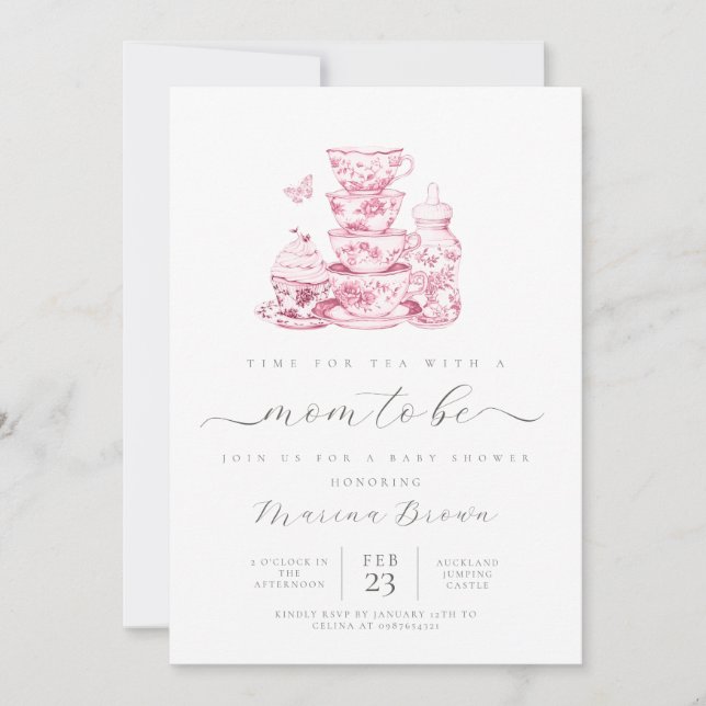 Invitation Thé avec la mère pour être baby shower (Devant)