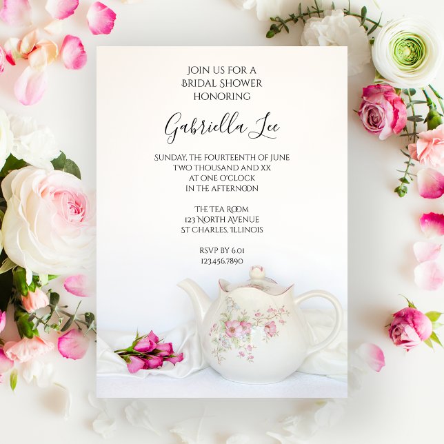 Invitation Thé avec Roses Roses Rose Fête des mariées Tea Par (Créateur téléchargé)