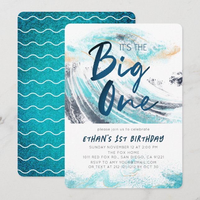Invitation The Big One Blue Wave Splash Surfing 1er anniversa (Devant / Derrière)