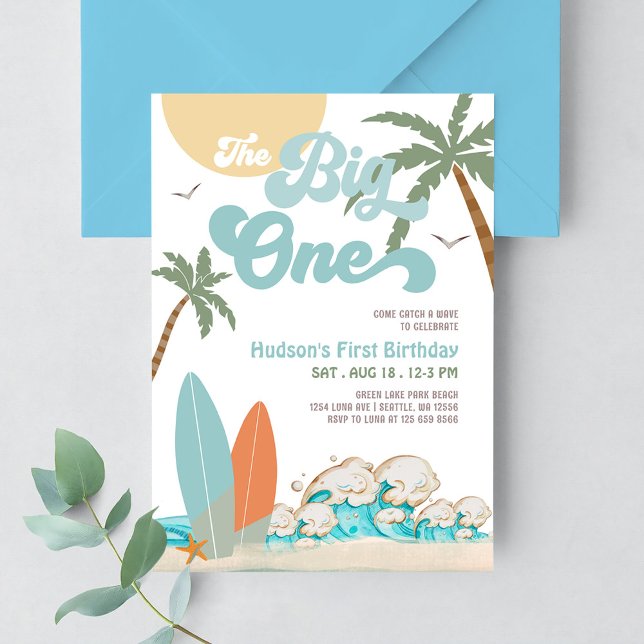 Invitation The Big One Surfing Boy 1st Birthday Beach Party (Créateur téléchargé)