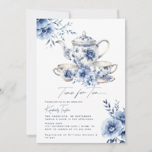 Invitation Thé Blue Chinoiserie Fête de Mariage de la Mariée