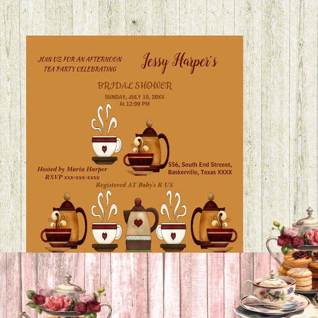 Invitation Thé dansant dans une théière en terre pour la fête (Earthen Teapot Afternoon Tea Party Bridal Shower Invitation)