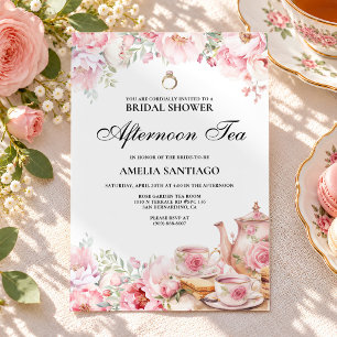 Invitation Thé Dansant Floral Rose Pâle pour Mariage