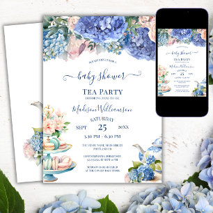Invitation Thé dansant pour Baby Shower avec Hydrangeas bleus