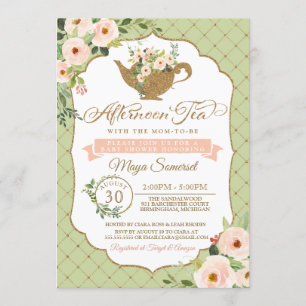 Invitation Thé de l'après-midi Luxe Monnaie Bleue Baby shower