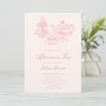 Thé de l'après-midi Mariage Rose Dessiné à la Main