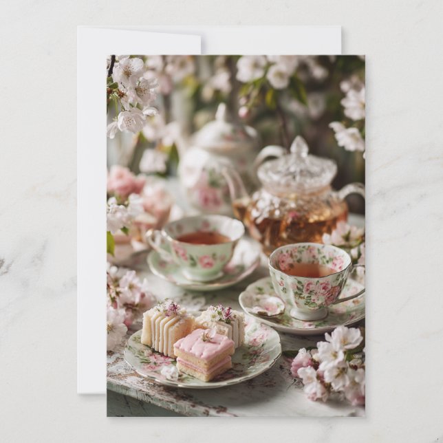 Invitation Thé de l'après-midi & Petits Pieds | Fleurs Douces (Devant)