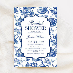 Invitation Thé de mariage en bleu blanc chinoiserie