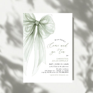 Invitation Thé de mariage ruban vert sauge Coquette moderne