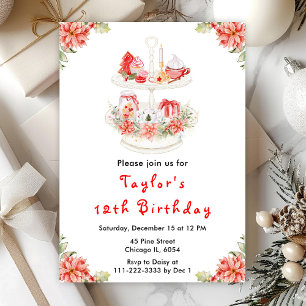 Invitation Thé de Noël de fête d'anniversaire Rouge