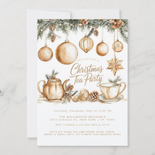 Invitation Thé de Noël minimaliste Elegant Or