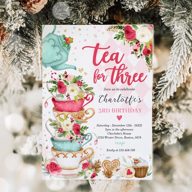 Invitation Thé de Noël Thé de fête d'anniversaire pour trois  (Créateur téléchargé)