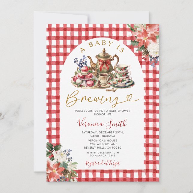 Invitation Thé de Noël Un bébé brasse du Baby shower floral (Devant)