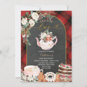 Invitation Thé d'hiver pour deux Plaid Noël 2e anniversaire