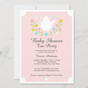 Invitation Thé doux Pot Baby shower rose