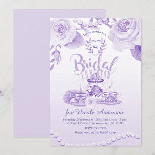 Invitation Thé élégant de luncheon de mariage violet Roses & 