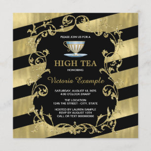 Invitation Thé élégant noir et or