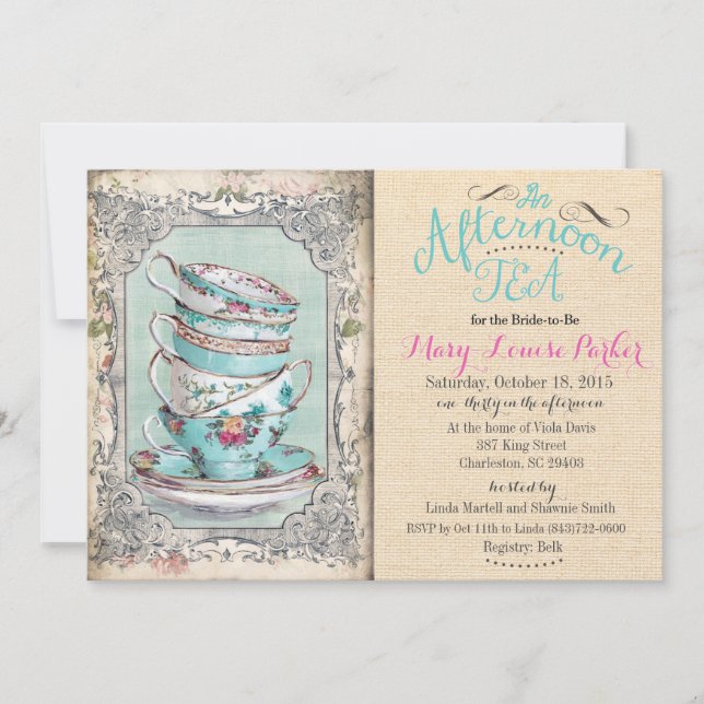 Invitation thé Fête des mariées vintage (Devant)