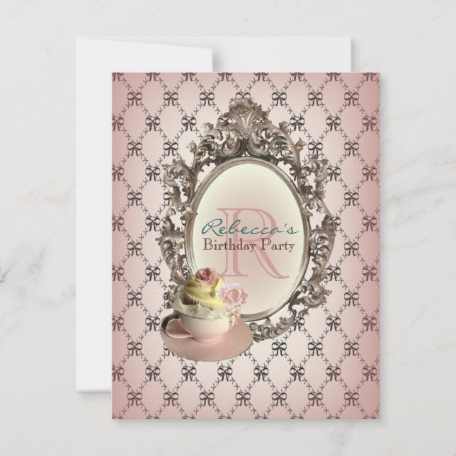 Invitation thé floral de l'anglais de petit gâteau de (Devant)