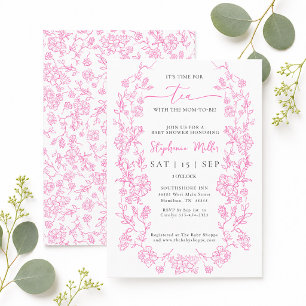 Invitation Thé Floral Rose avec la Fête de Bébé de la Future