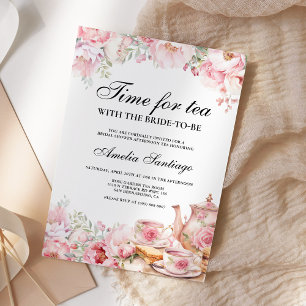 Invitation Thé Floral Rose Avec La Mariée À Venir Enterrement