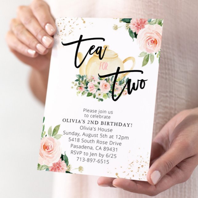 Invitation Thé Floral Rose pour deux fête d'anniversaire (Créateur téléchargé)
