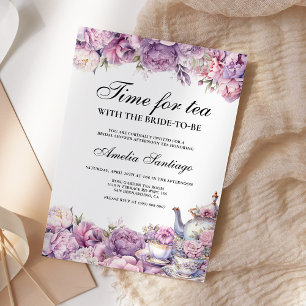 Invitation Thé Floral Violet Avec Mariée Pour Être Fête des m