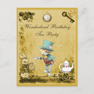 Invitation Thé fou jaune d'anniversaire du pays des