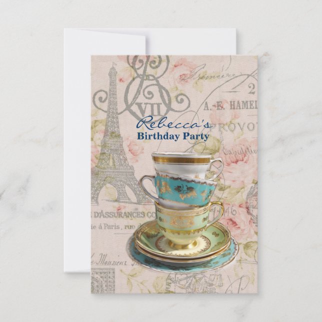 Invitation thé français d'anniversaire de jardin de pays (Devant)