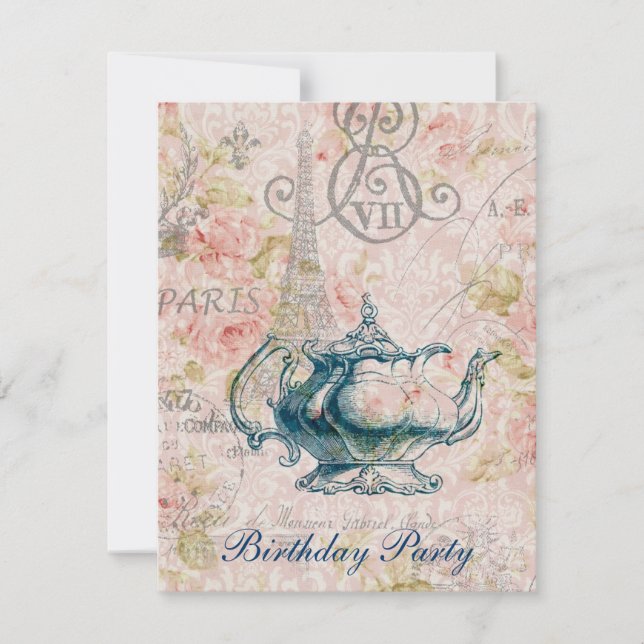 Invitation thé français d'anniversaire de jardin de pays (Devant)