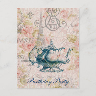 Invitation thé français d'anniversaire de jardin de pays