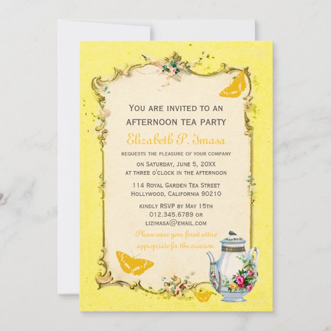 Invitation Thé français vintage jaune (Devant)