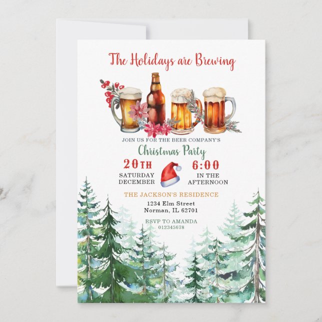 Invitation The Holidays Are Brewing Forest Christmas Party (Devant)